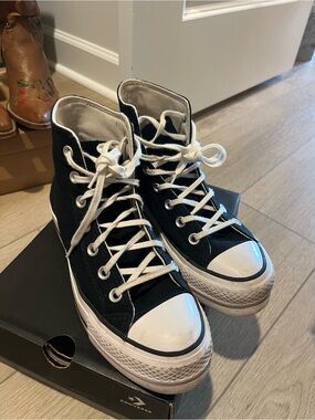 Black High-Top Canvas Sneakers with White Accents